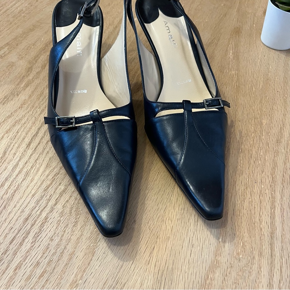 Amalfi Pointed Toe Slingback 2.5 Inch Heels in Navy Blue - Picture 2 of 7